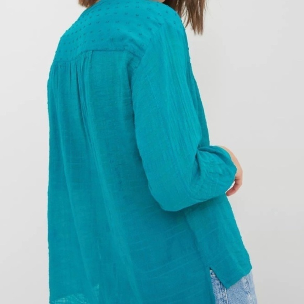 Anthropologie Pilcro Mila Draped Swiss Dot Button Down Cotton Blouse EUC Small - Picture 2 of 11